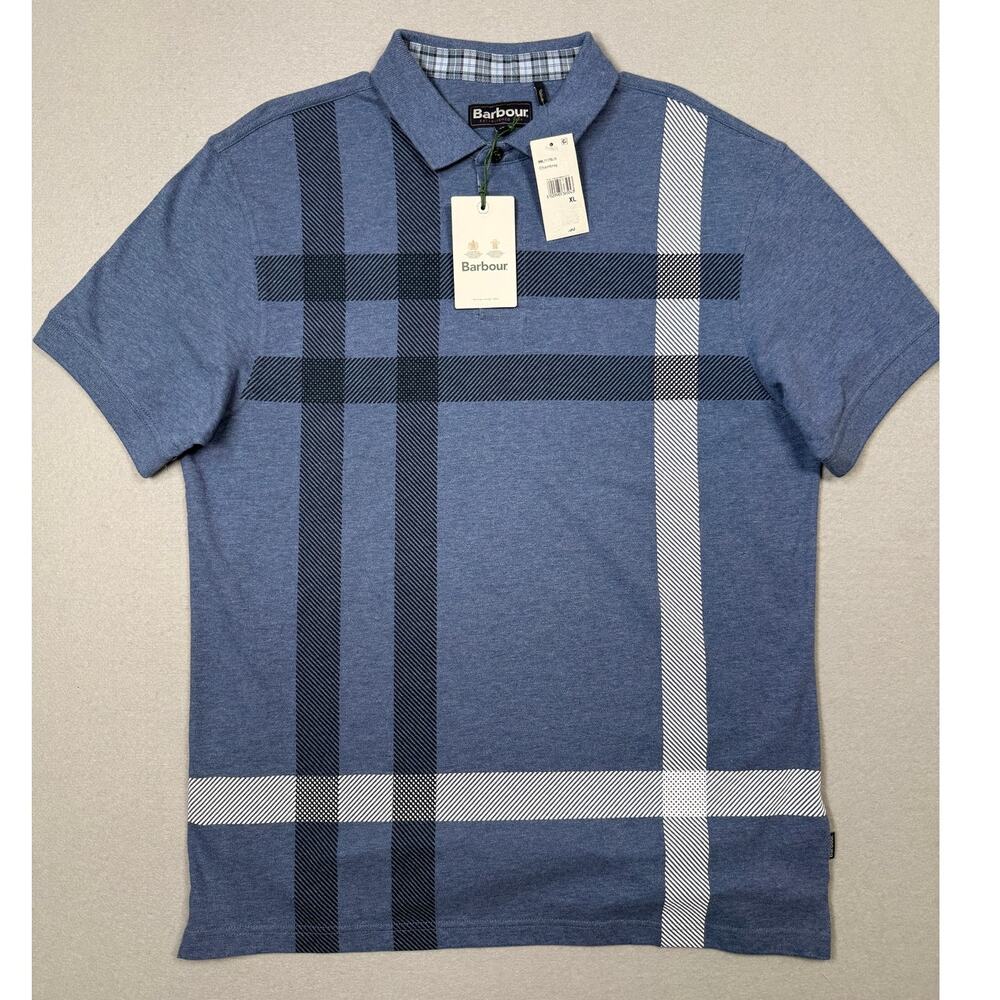 Barbour Men's Blaine Oversized Tartan-Print Polo Chambray XL $98